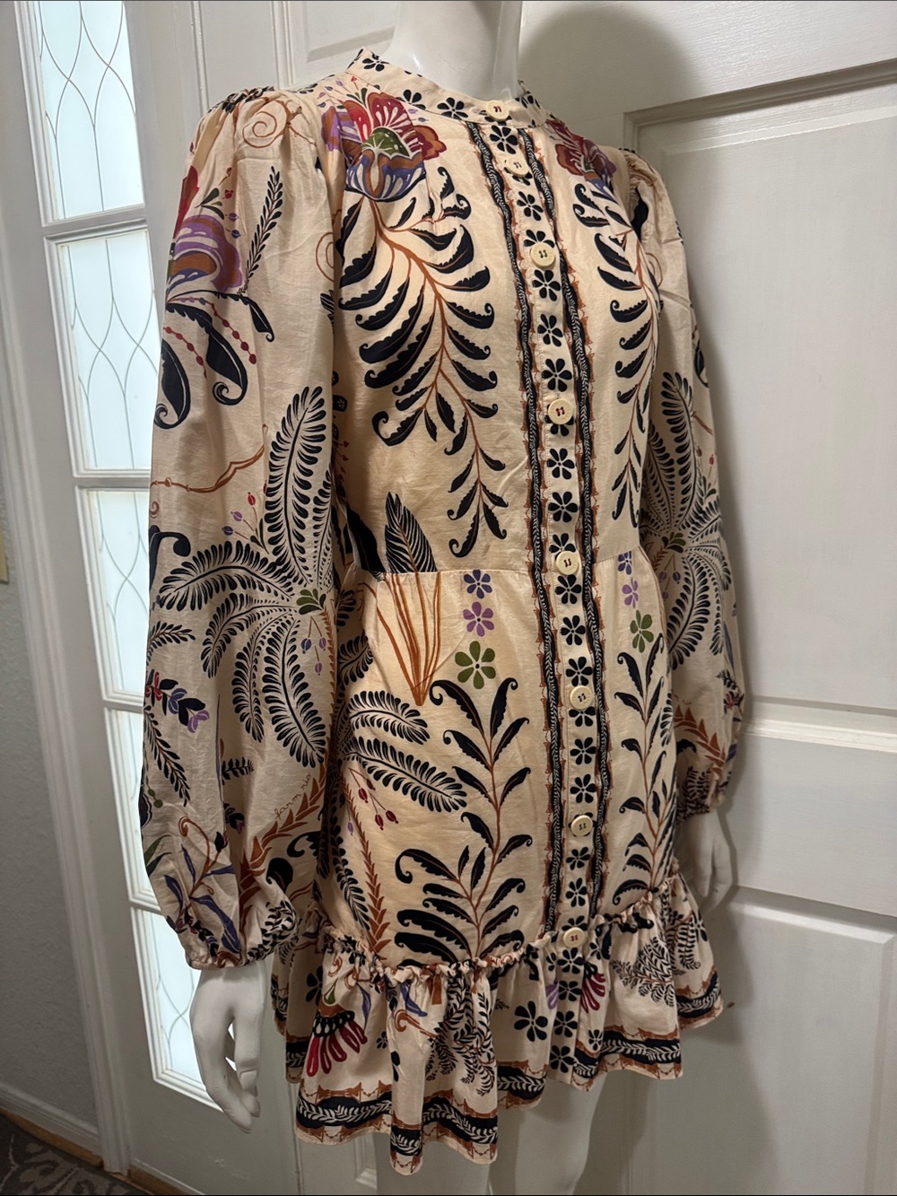 Farm Rio Cotton Classic Nature Mini Dress Boho Floral Print Size Large - Picture 8 of 16